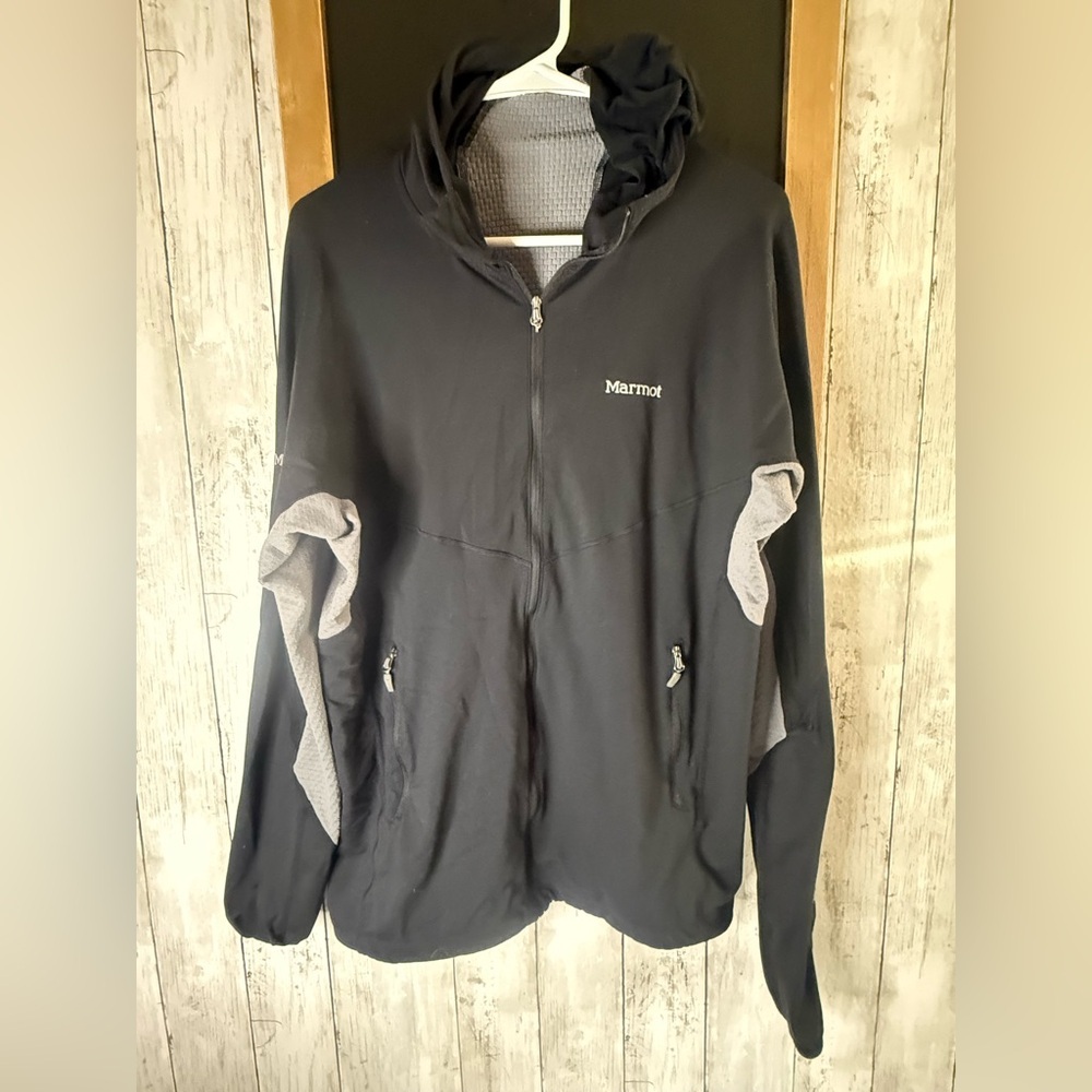 Marmot Variant Hoody Men’s Large Black Gray Hybrid Grid Fleece Jacket C61050